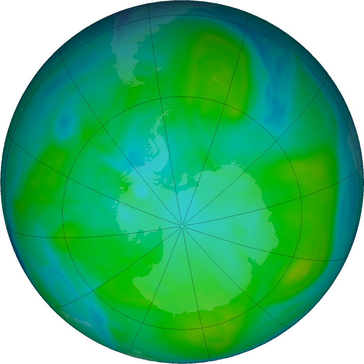 Antarctic ozone map for 17 January 2020